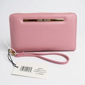 Steve Madden Saffiano Leather Large Blush Pink Zip Wallet. NWT